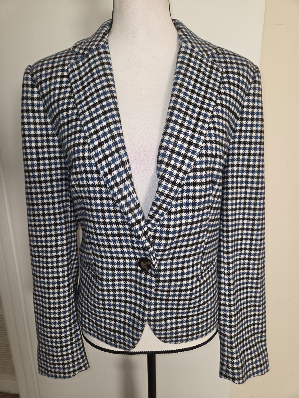Ann Taylor Blue and White Houndstooth Blazer SZ12